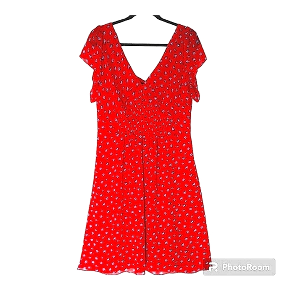 City chic Red Floral Ruched elastic Midi Dress Sz S/16